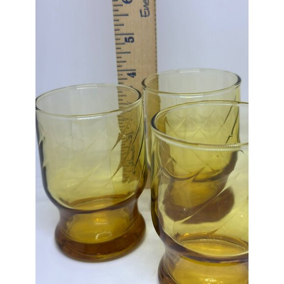 VTG Anchor Hocking Set 6 MCM Optic Swirl Footed Tumblers 4"x2.5" Amber Glasses - Picture 5 of 8